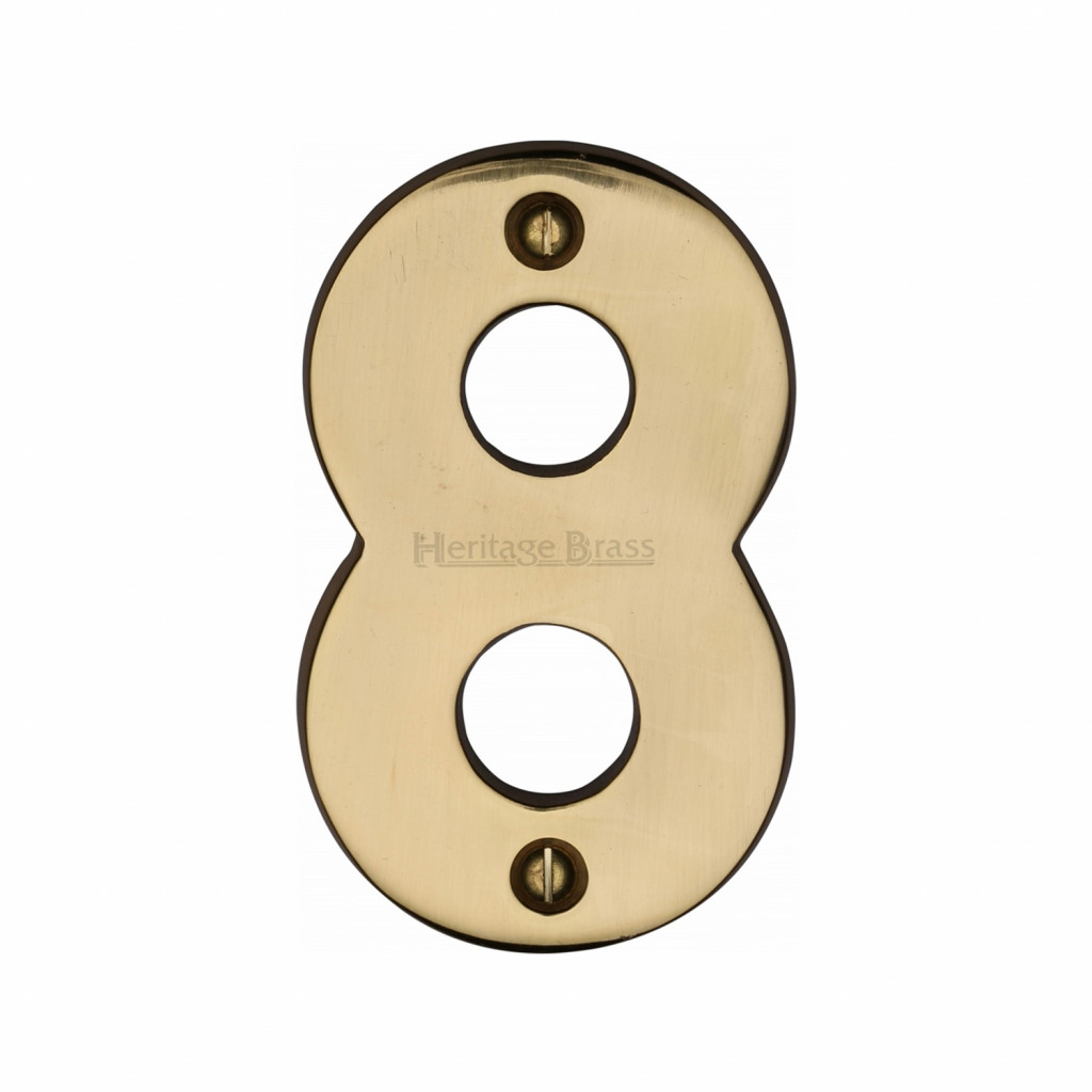 Heritage Brass Numeral 8  - Face Fix 76mm  – Heavy font
